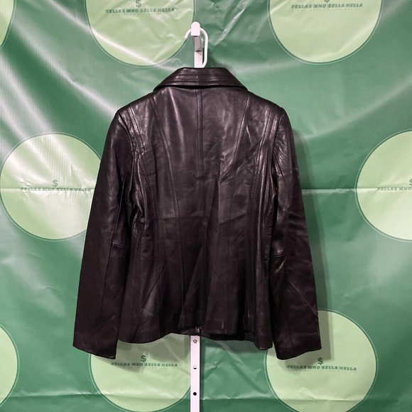 JONES NEW YORK Women's zip front LEATHER jacket in BLACK sz MEDIUM - EUC - Picture 9 of 9